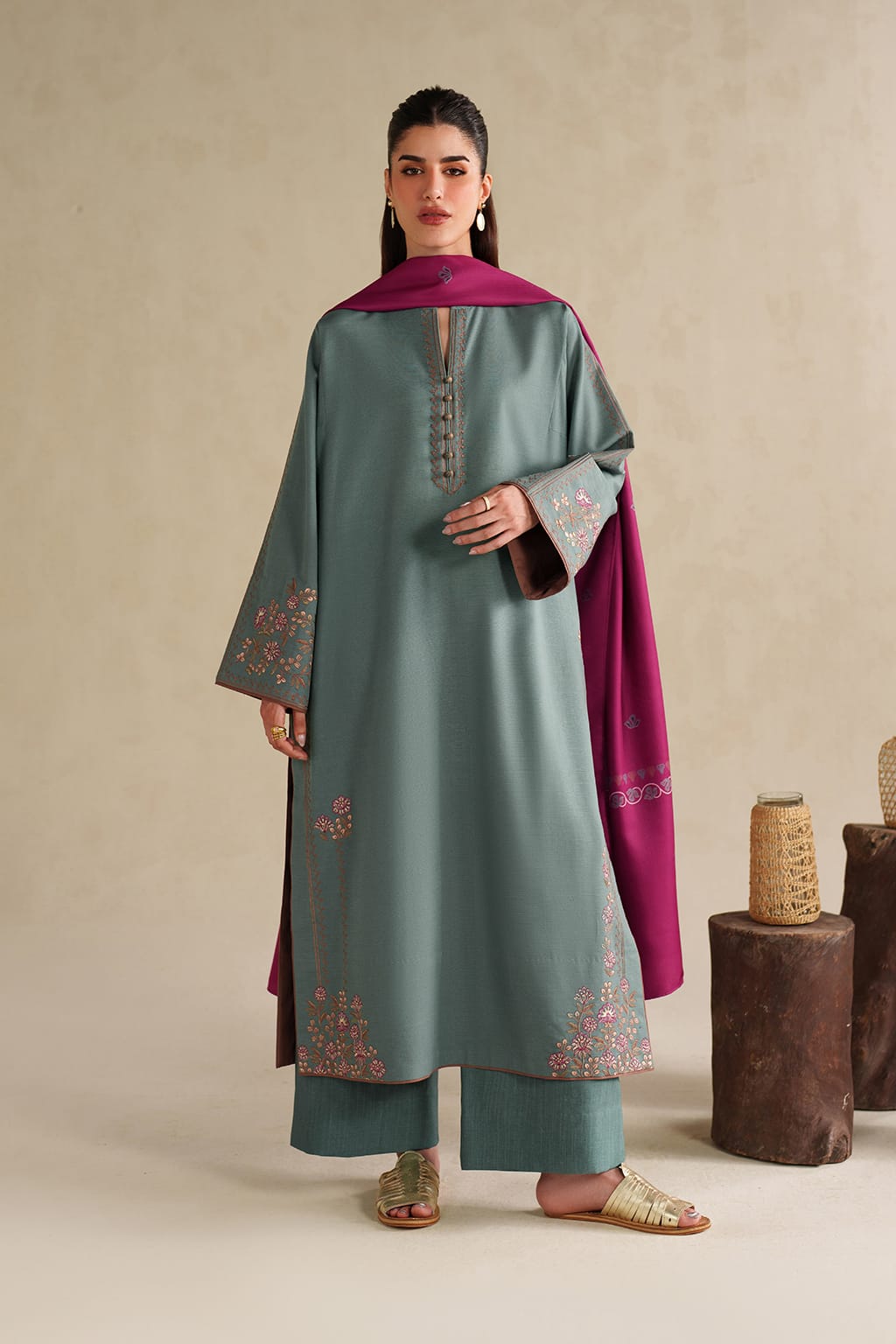 Blossom 3Piece Dhanak Embroidered D-005