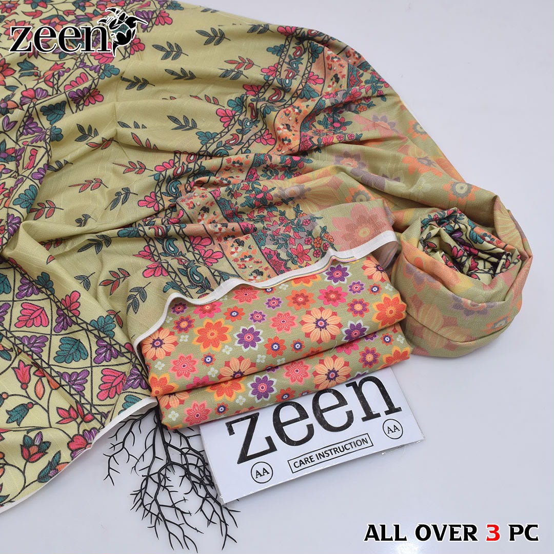 Zeen Printed Dhanak Unstitched 3Piece D-007