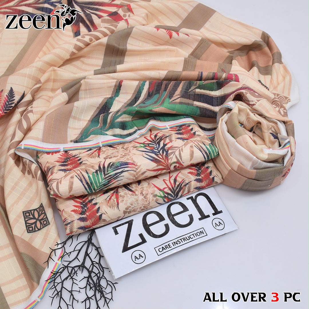 Zeen Printed Dhanak Unstitched 3Piece D-010