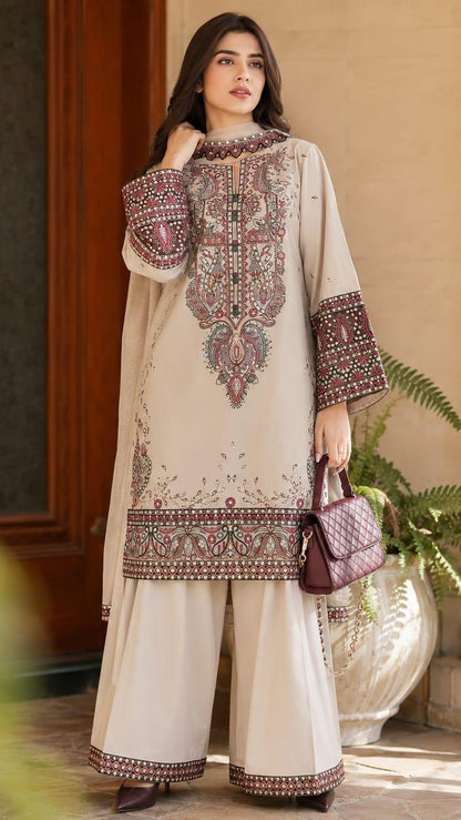 Blossom 3Piece Dhanak Embroidered D-003