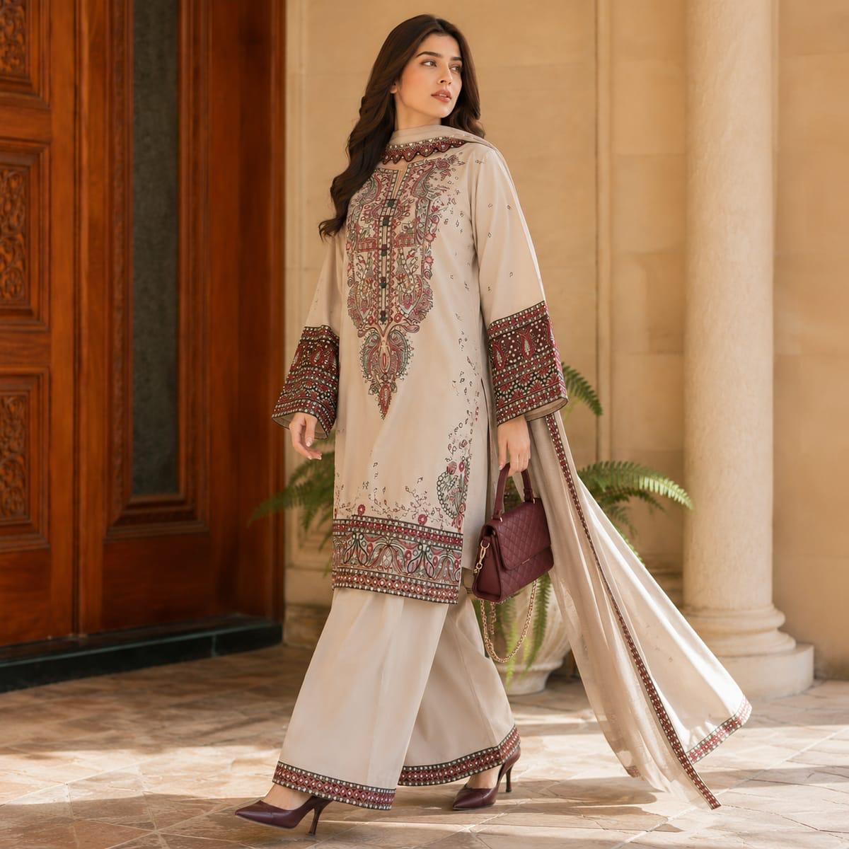 Blossom 3Piece Dhanak Embroidered D-003