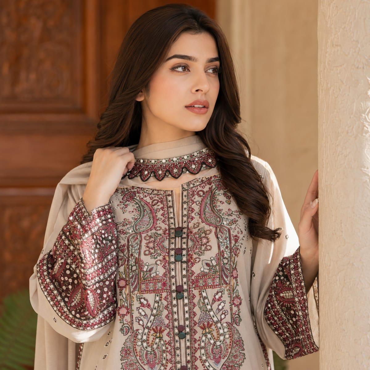 Blossom 3Piece Dhanak Embroidered D-003