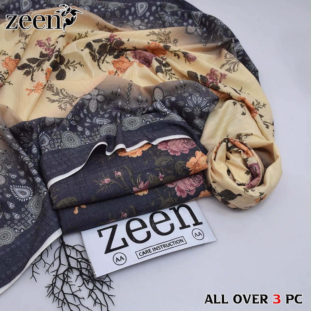 Zeen Printed Dhanak Unstitched 3Piece D-002