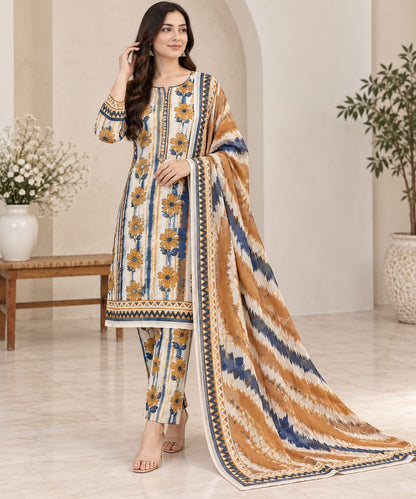 Zeen Printed Dhanak Unstitched 3Piece D-001