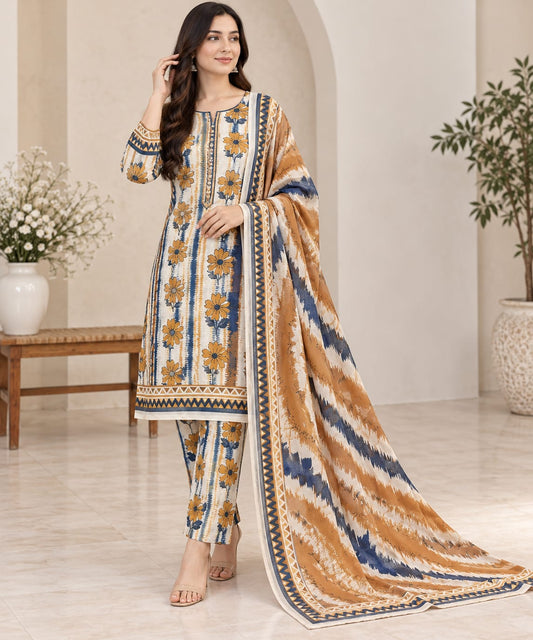 Zeen Printed Dhanak Unstitched 3Piece D-001