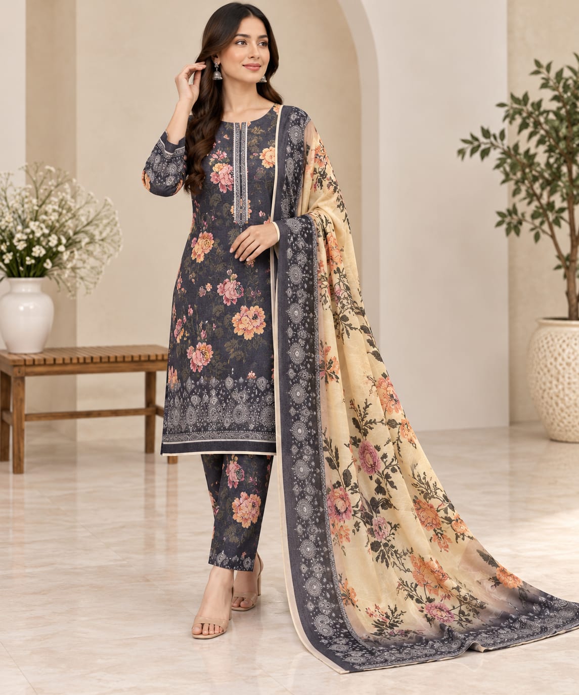 Zeen Printed Dhanak Unstitched 3Piece D-002