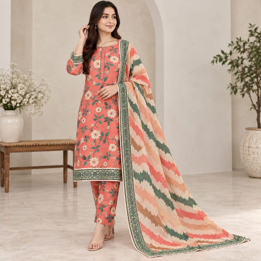 Zeen Printed Dhanak Unstitched 3Piece D-003