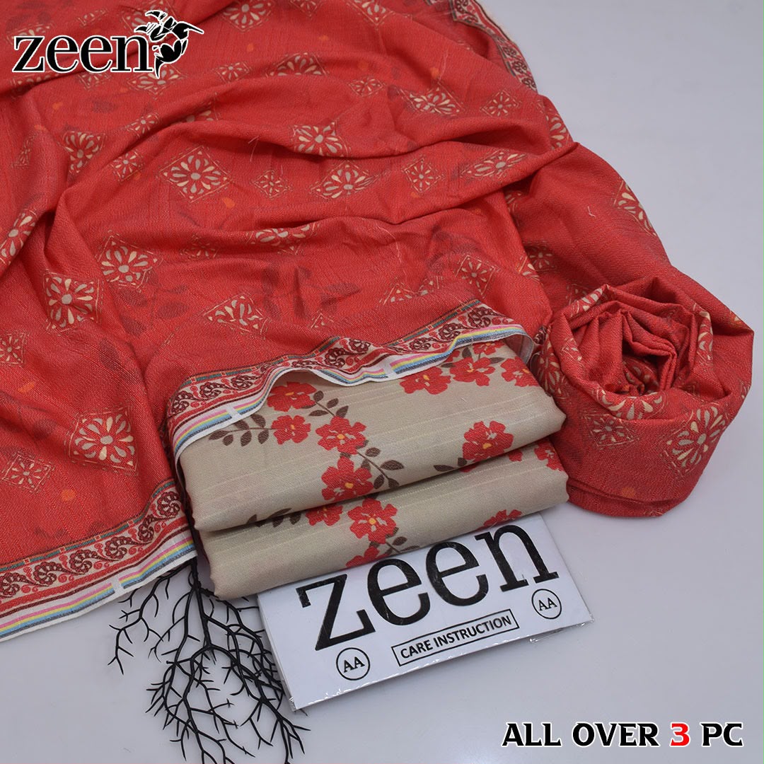 Zeen Printed Dhanak Unstitched 3Piece D-009