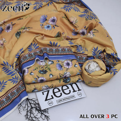 Zeen Printed Dhanak Unstitched 3Piece D-008