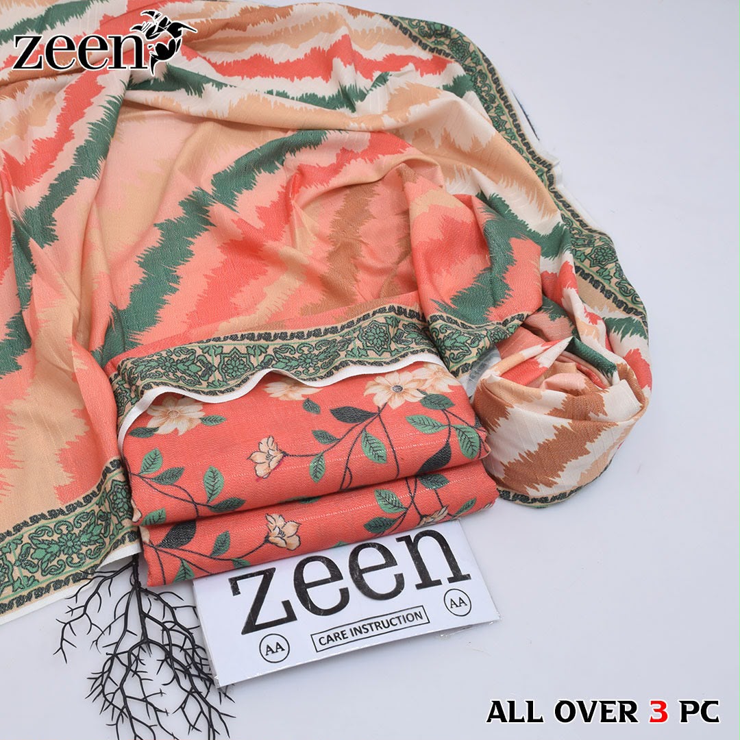 Zeen Printed Dhanak Unstitched 3Piece D-003