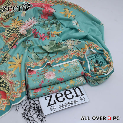 Zeen Printed Dhanak Unstitched 3Piece D-006