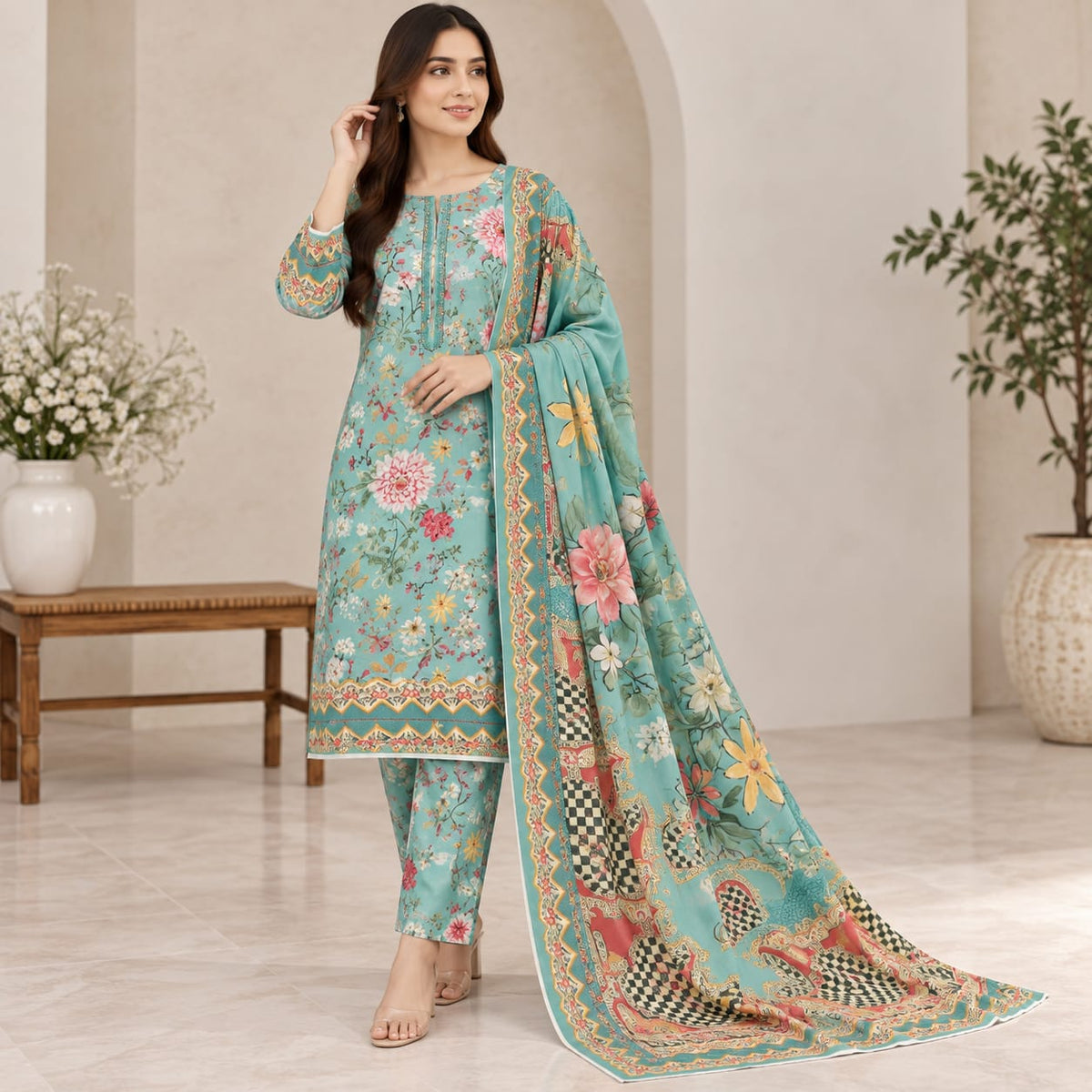 Zeen Printed Dhanak Unstitched 3Piece D-006
