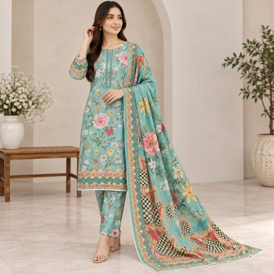 Zeen Printed Dhanak Unstitched 3Piece D-006
