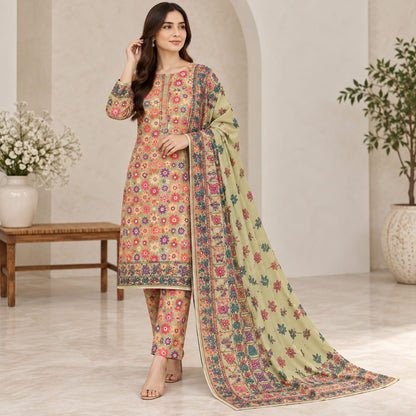 Zeen Printed Dhanak Unstitched 3Piece D-007