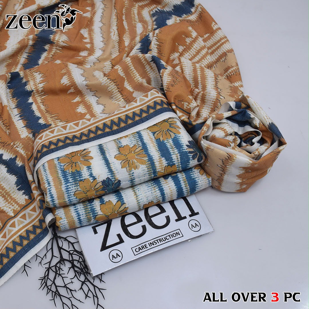 Zeen Printed Dhanak Unstitched 3Piece D-001