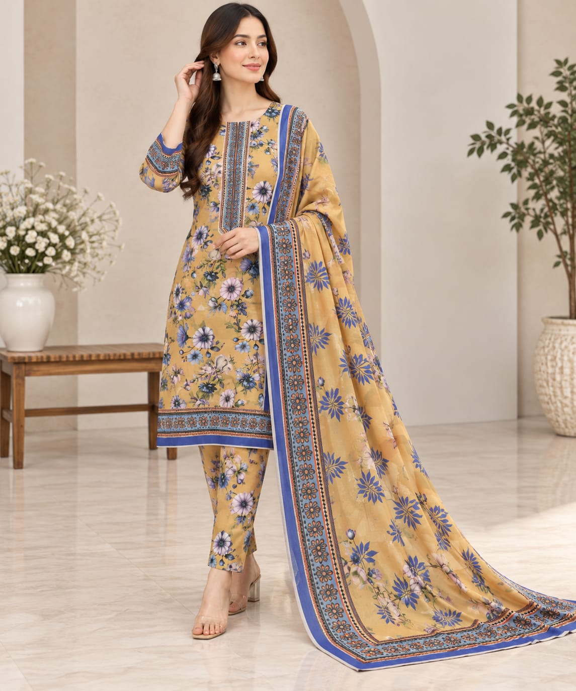 Zeen Printed Dhanak Unstitched 3Piece D-008