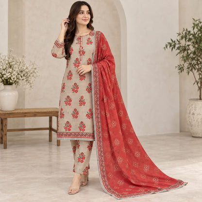 Zeen Printed Dhanak Unstitched 3Piece D-009